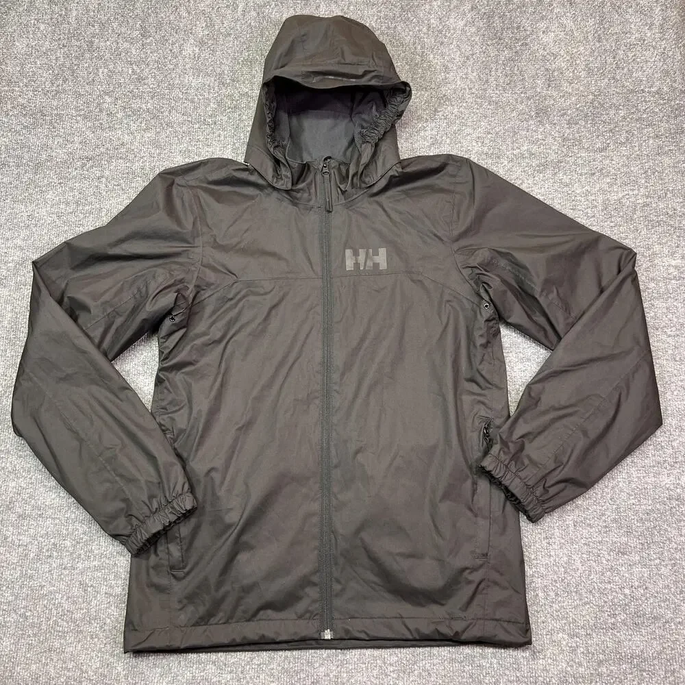Helly Hansen Jacket Kids 16 Black Hooded Rain Coat Lightweight Mesh Lined